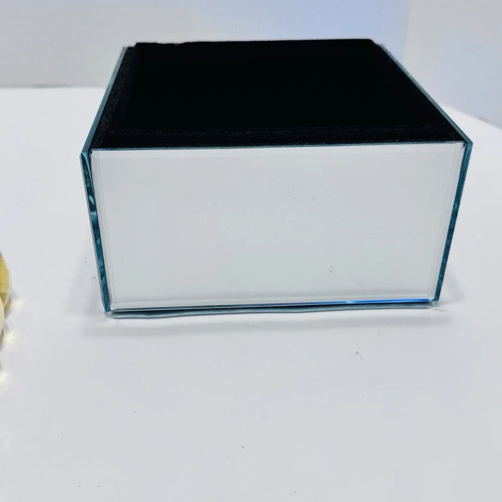 Z Gallerie Stella Lot 2 Gold Studded Jewelry Trinket Box Mirror Textured Square